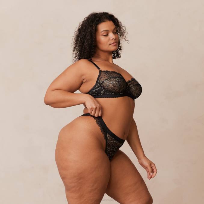 Conjunto de sujetador y tanga/braguita de balcón Wish mujer negro Lounge ropa interior R88Z22