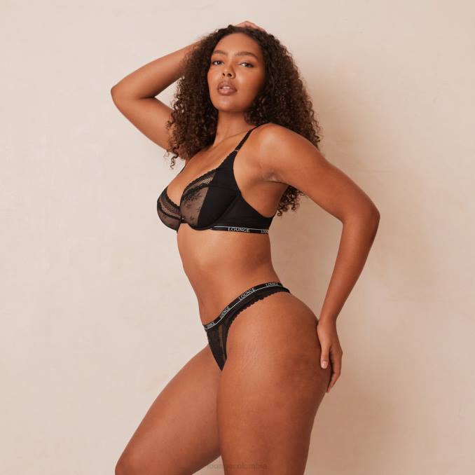 Conjunto de sujetador y tanga/braguitas Liberty Balconette mujer negro Lounge ropa interior R88Z24