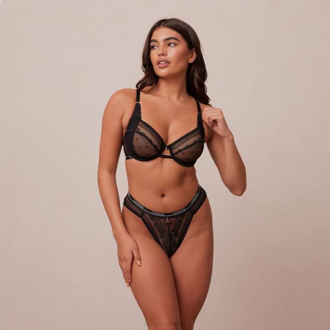 Conjunto de sujetador y tanga/braguitas Liberty Balconette mujer negro Lounge ropa interior R88Z24