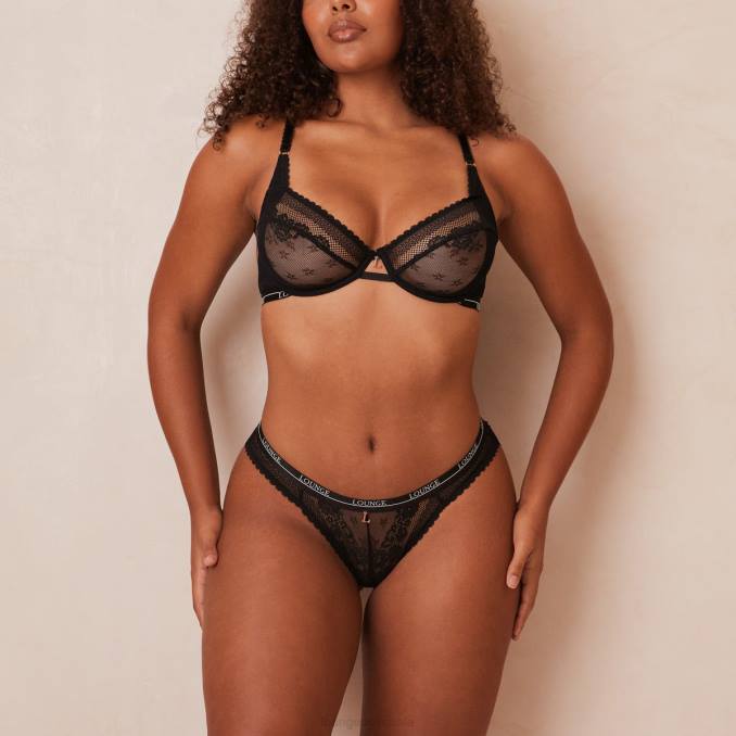 Conjunto de sujetador y tanga/braguitas Liberty Balconette mujer negro Lounge ropa interior R88Z24