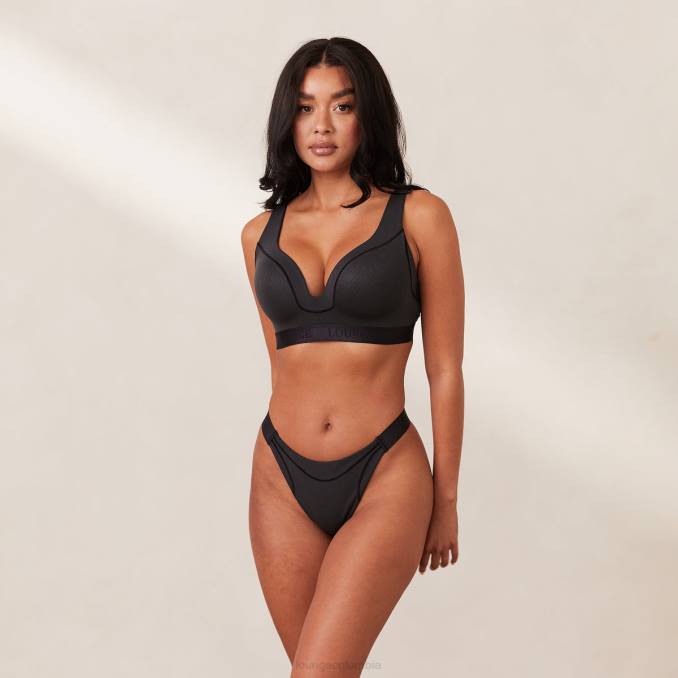 Conjunto de sujetador y tanga/braguitas Mindful de canalé mujer negro Lounge ropa interior R88Z165