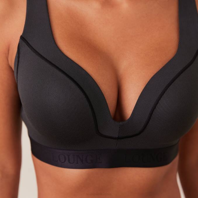 Conjunto de sujetador y tanga/braguitas Mindful de canalé mujer negro Lounge ropa interior R88Z165