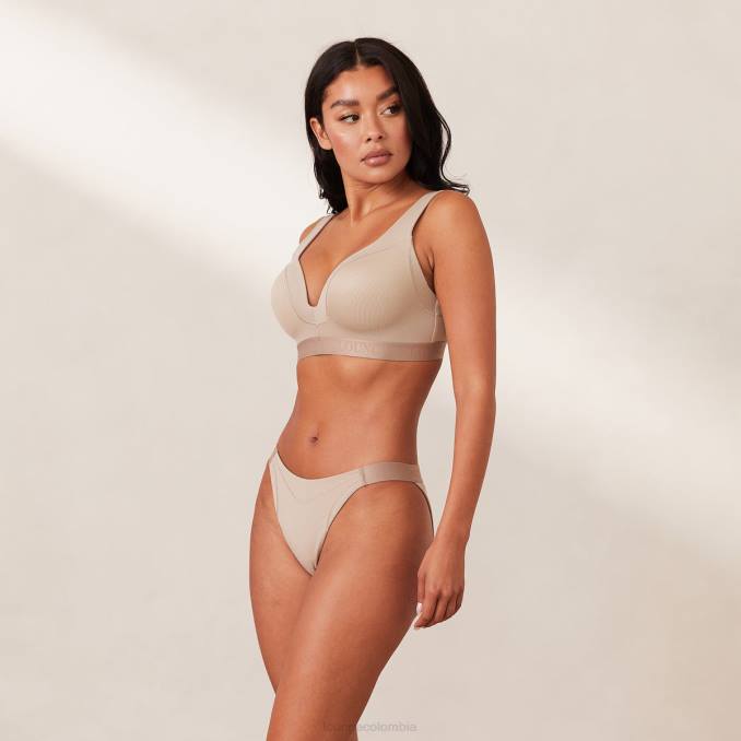 Conjunto de sujetador y tanga/braguitas Mindful de canalé mujer visón Lounge ropa interior R88Z168