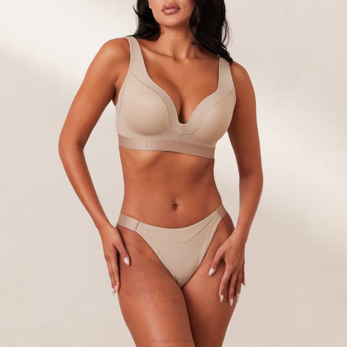 Conjunto de sujetador y tanga/braguitas Mindful de canalé mujer visón Lounge ropa interior R88Z168