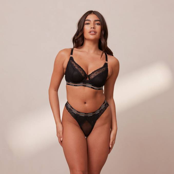 Conjunto de sujetador y tanga/braguitas Vogue Balcón mujer negro Lounge ropa interior R88Z69