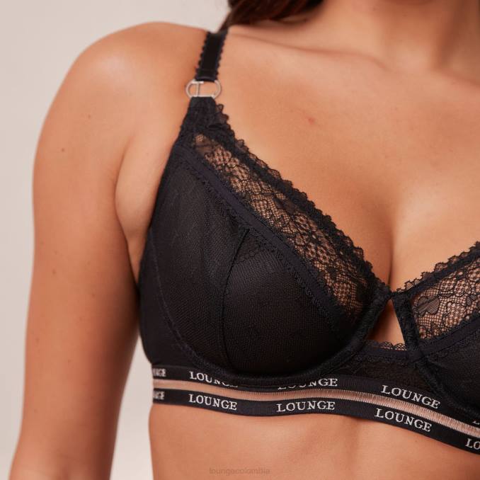 Conjunto de sujetador y tanga/braguitas Vogue Balcón mujer negro Lounge ropa interior R88Z69