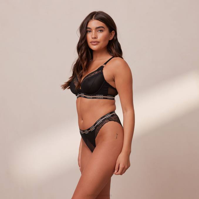 Conjunto de sujetador y tanga/braguitas Vogue Balcón mujer negro Lounge ropa interior R88Z69