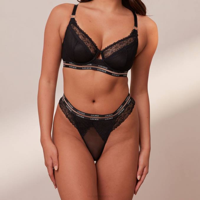 Conjunto de sujetador y tanga/braguitas Vogue Balcón mujer negro Lounge ropa interior R88Z69