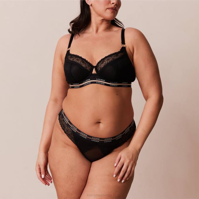 Conjunto de sujetador y tanga/braguitas Vogue Balcón mujer negro Lounge ropa interior R88Z69