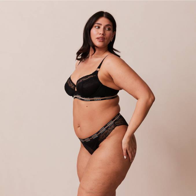 Conjunto de sujetador y tanga/braguitas Vogue Balcón mujer negro Lounge ropa interior R88Z69