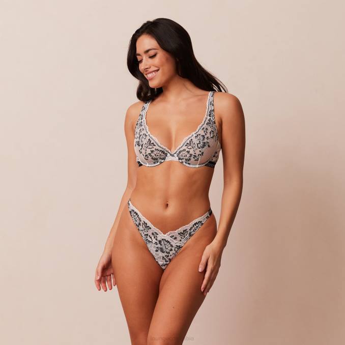 Conjunto de sujetador y tanga/braguitas de lujo para balcón mujer negro Lounge ropa interior R88Z4