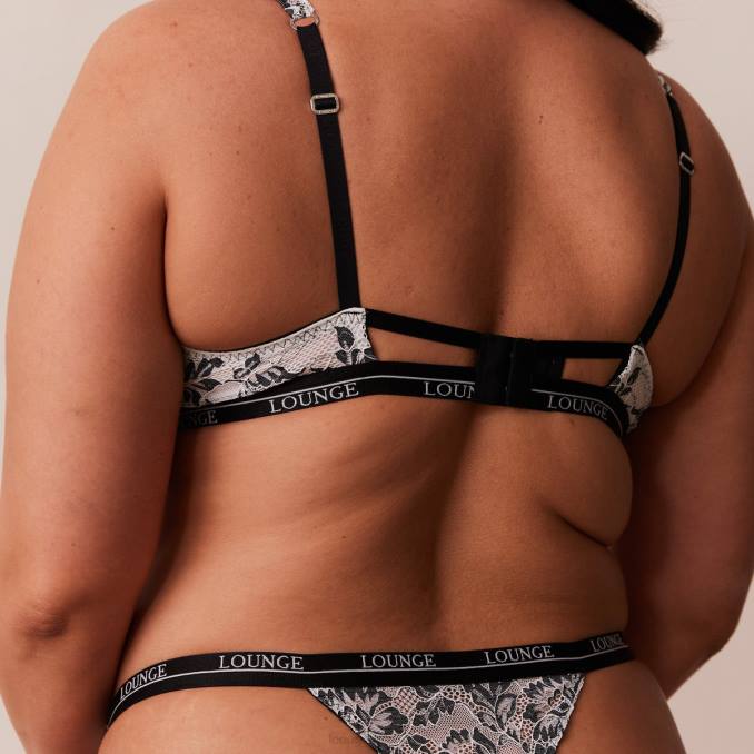 Conjunto de sujetador y tanga/braguitas de lujo para balcón mujer negro Lounge ropa interior R88Z4