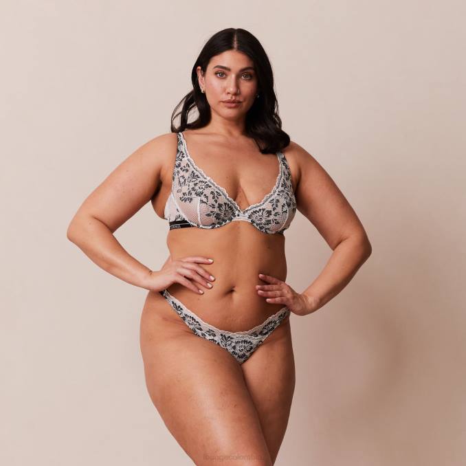 Conjunto de sujetador y tanga/braguitas de lujo para balcón mujer negro Lounge ropa interior R88Z4