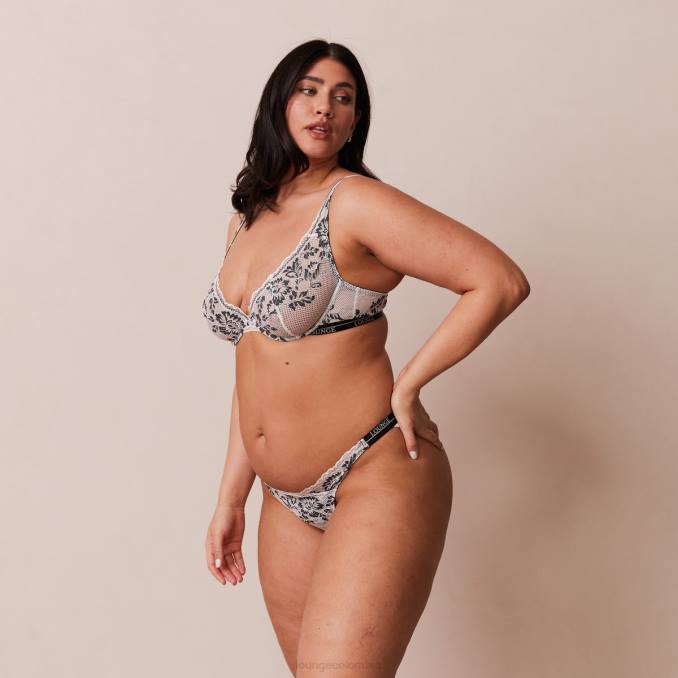 Conjunto de sujetador y tanga/braguitas de lujo para balcón mujer negro Lounge ropa interior R88Z4