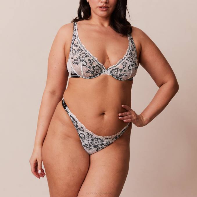 Conjunto de sujetador y tanga/braguitas de lujo para balcón mujer negro Lounge ropa interior R88Z4