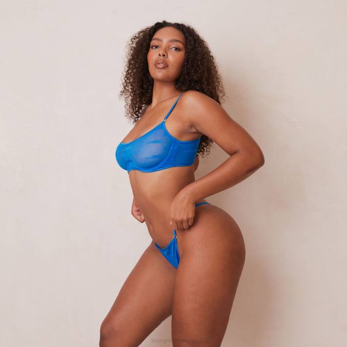 Conjunto de sujetador y tanga/braguitas de malla atrevida mujer azul cobalto Lounge ropa interior R88Z59