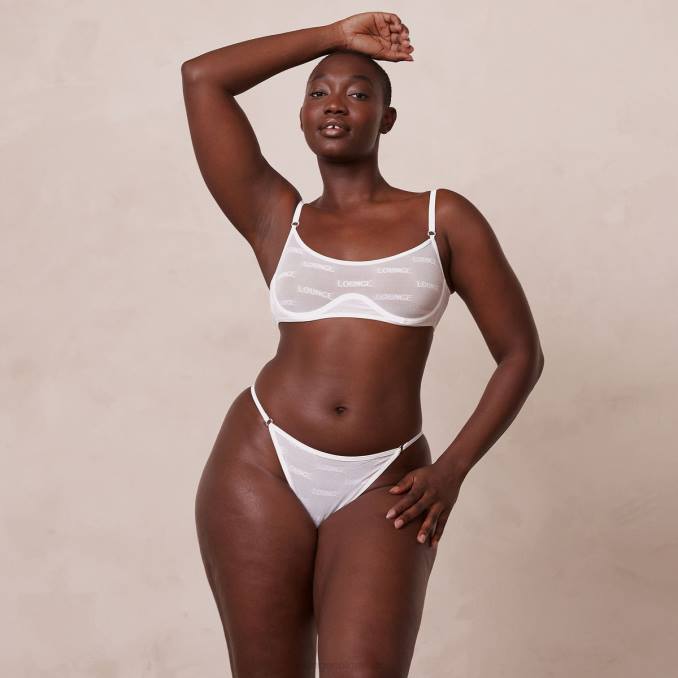 Conjunto de sujetador y tanga/braguitas de malla atrevida mujer blanco Lounge ropa interior R88Z41