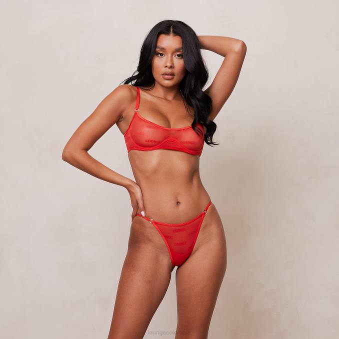 Conjunto de sujetador y tanga/braguitas de malla atrevida mujer rojo Lounge ropa interior R88Z48