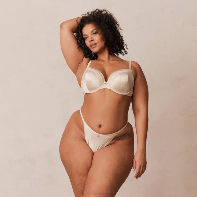 Conjunto de sujetador y tanga/braguitas de satén suave mujer latté Lounge ropa interior R88Z143