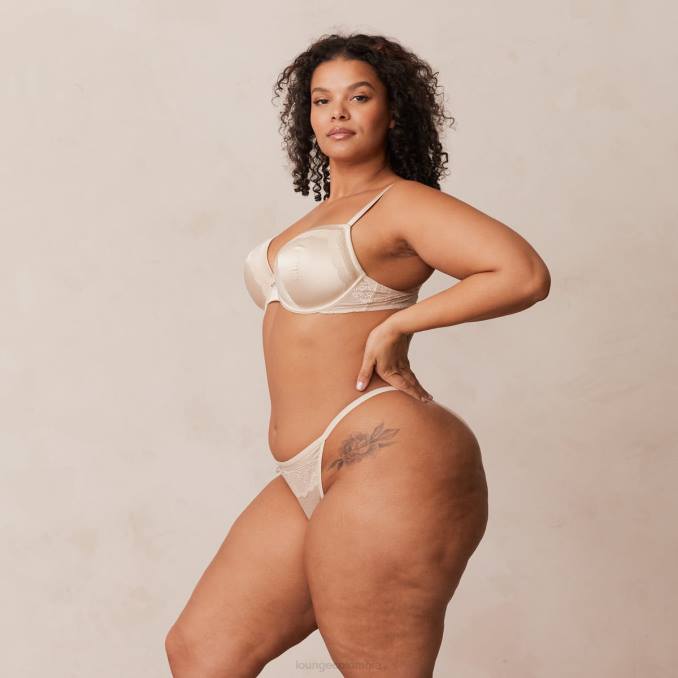 Conjunto de sujetador y tanga/braguitas de satén suave mujer latté Lounge ropa interior R88Z143