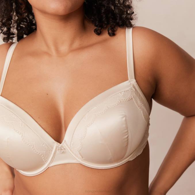 Conjunto de sujetador y tanga/braguitas de satén suave mujer latté Lounge ropa interior R88Z143