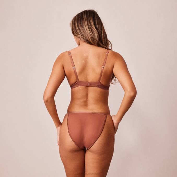 Conjunto de sujetador y tanga/braguitas de satén suave mujer moca Lounge ropa interior R88Z141