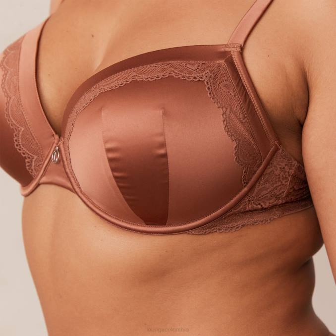 Conjunto de sujetador y tanga/braguitas de satén suave mujer moca Lounge ropa interior R88Z141