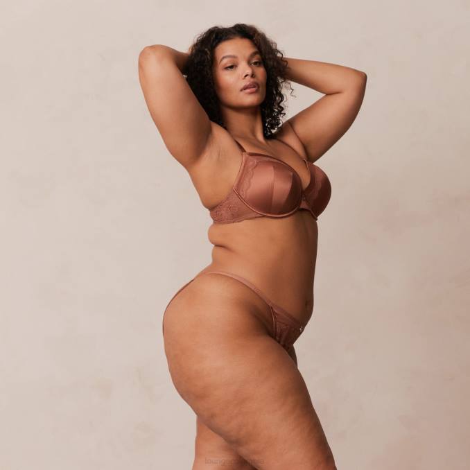 Conjunto de sujetador y tanga/braguitas de satén suave mujer moca Lounge ropa interior R88Z141