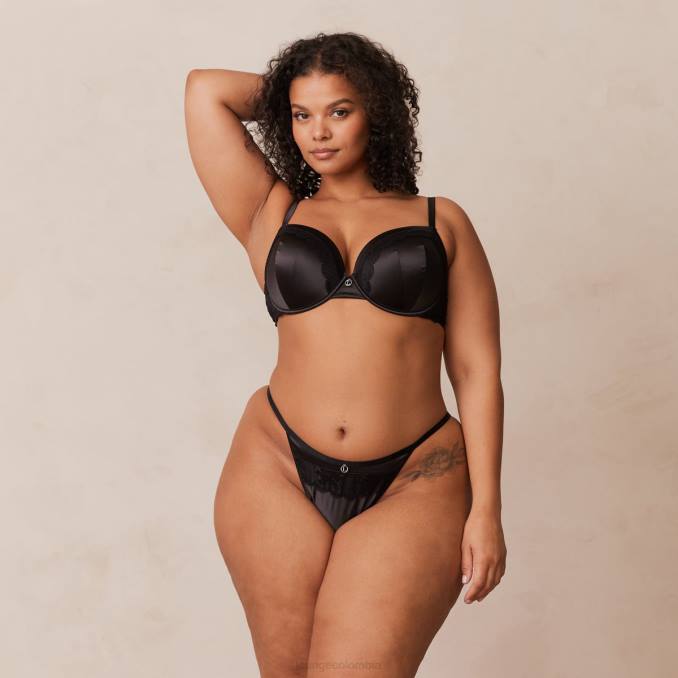 Conjunto de sujetador y tanga/braguitas de satén suave mujer negro Lounge ropa interior R88Z145