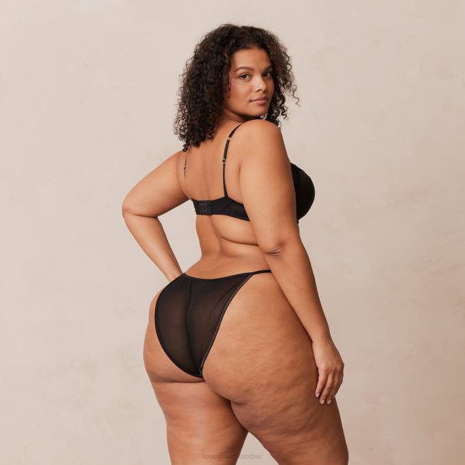 Conjunto de sujetador y tanga/braguitas de satén suave mujer negro Lounge ropa interior R88Z145