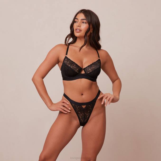 Conjunto de sujetador y tanga/braguitas estilo balcón mujer negro Lounge ropa interior R88Z100