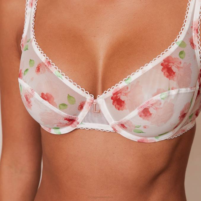 Conjunto de tanga y sujetador balconette de malla floral mujer blanco Lounge ropa interior R88Z27