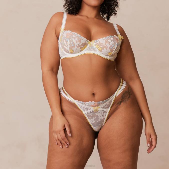 Conjunto de tanga y sujetador balconette fleur mujer blanco amarillo Lounge ropa interior R88Z71