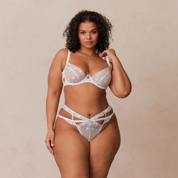 Conjunto de tanga y sujetador balconette fleur mujer blanco azul Lounge ropa interior R88Z76