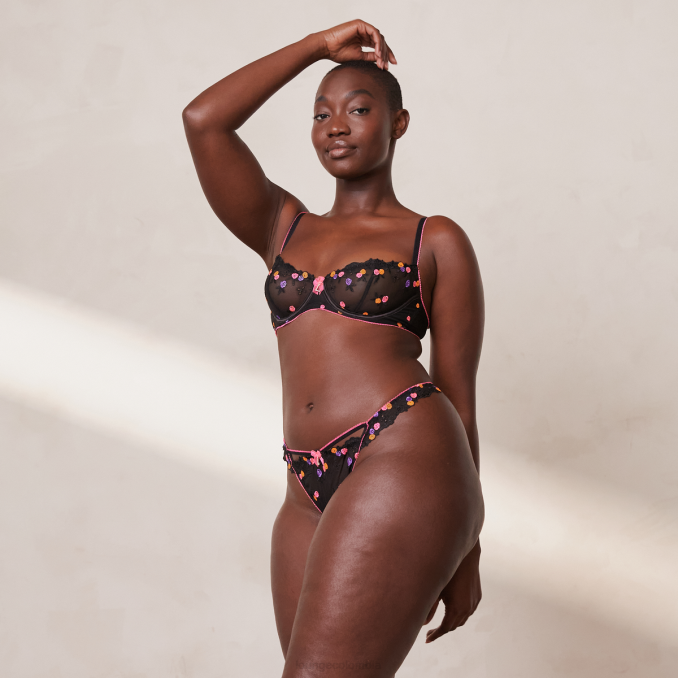 Conjunto de tanga y sujetador balconette neón mujer negro Lounge ropa interior R88Z62