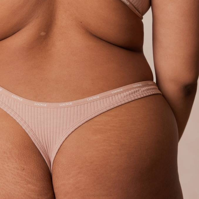 Conjunto de tanga y sujetador tipo camiseta de canalé tan suave mujer gris pardo Lounge ropa interior R88Z34