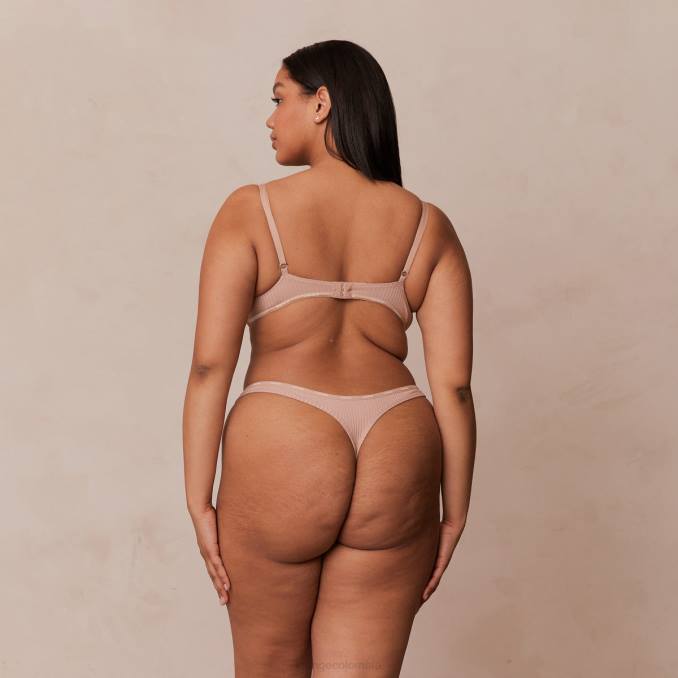 Conjunto de tanga y sujetador tipo camiseta de canalé tan suave mujer gris pardo Lounge ropa interior R88Z34