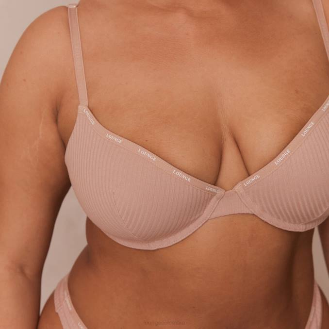 Conjunto de tanga y sujetador tipo camiseta de canalé tan suave mujer gris pardo Lounge ropa interior R88Z34