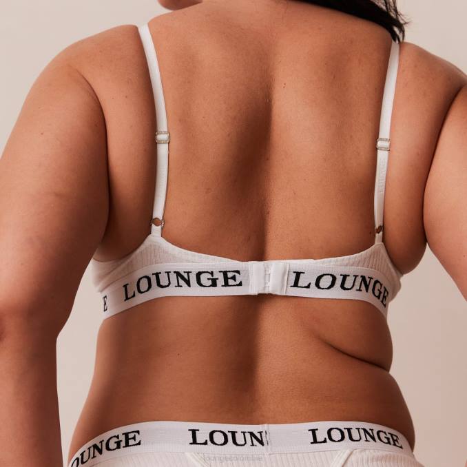 Conjunto de tanga y sujetador tipo camiseta de canalé ultra cómodo mujer blanco Lounge ropa interior R88Z86