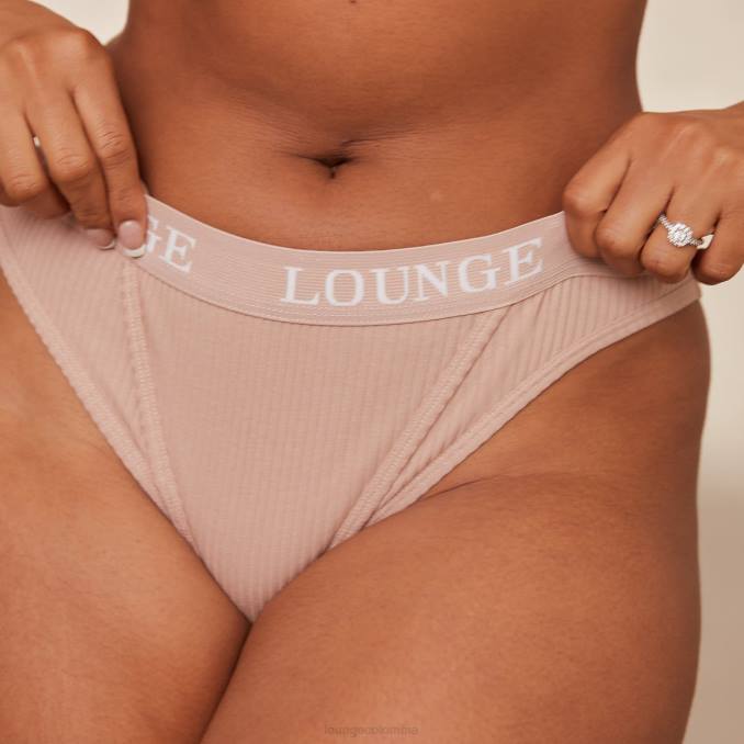 Conjunto de tanga y sujetador tipo camiseta de canalé ultra cómodo mujer gris pardo Lounge ropa interior R88Z77