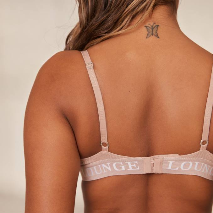 Conjunto de tanga y sujetador tipo camiseta de canalé ultra cómodo mujer gris pardo Lounge ropa interior R88Z77