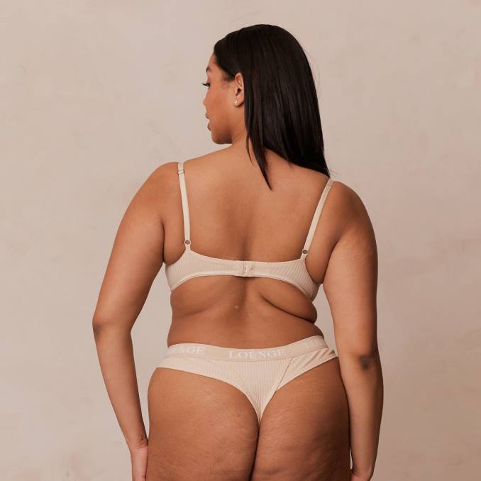 Conjunto de tanga y sujetador tipo camiseta de canalé ultra cómodo mujer latté Lounge ropa interior R88Z80