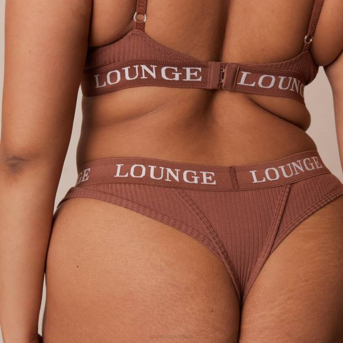 Conjunto de tanga y sujetador tipo camiseta de canalé ultra cómodo mujer moca Lounge ropa interior R88Z40