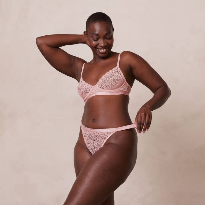 conjunto de sujetador y tanga de balcón mujer rosa Lounge ropa interior R88Z78