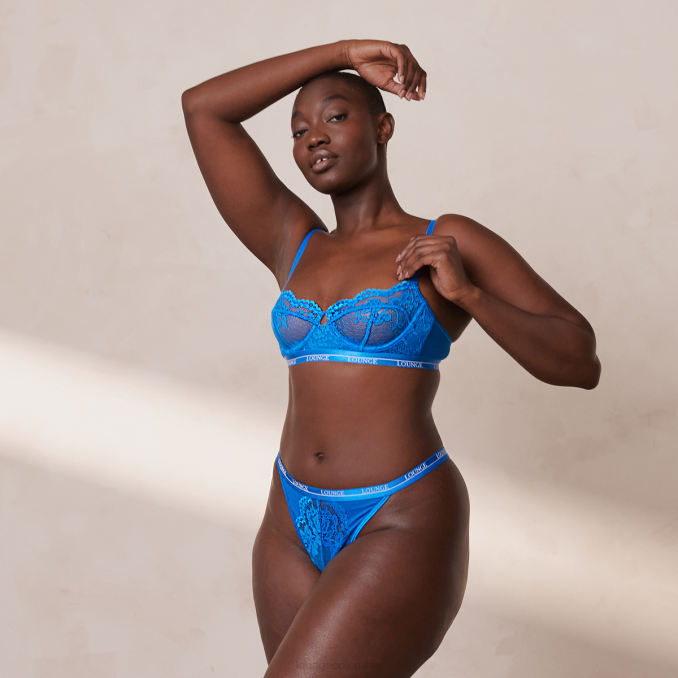 conjunto de tanga y sujetador balconette floral mujer azul cobalto Lounge ropa interior R88Z9