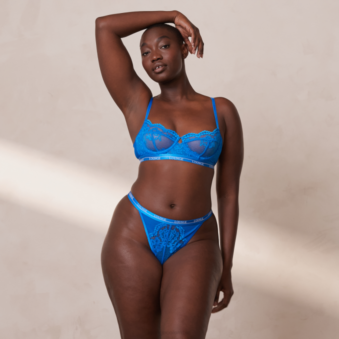 conjunto de tanga y sujetador balconette floral mujer azul cobalto Lounge ropa interior R88Z9