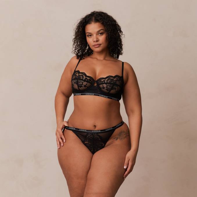 conjunto de tanga y sujetador balconette floral mujer negro Lounge ropa interior R88Z3