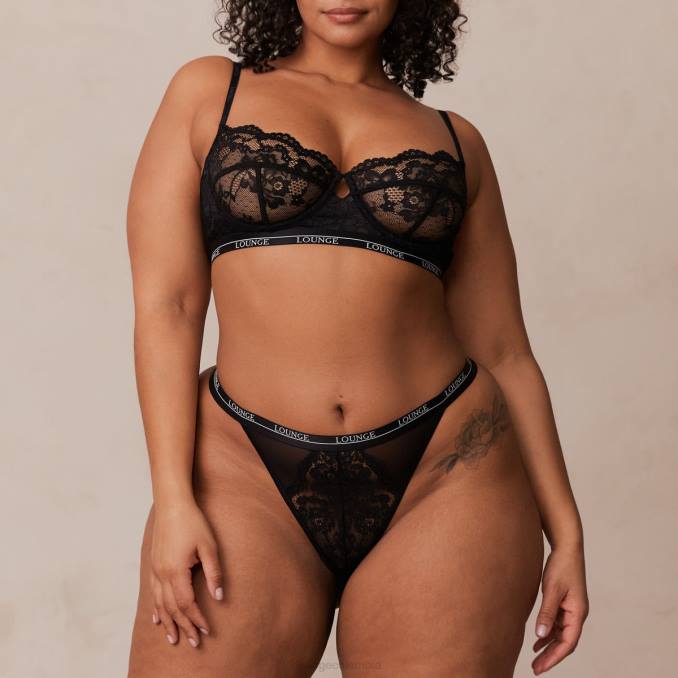 conjunto de tanga y sujetador balconette floral mujer negro Lounge ropa interior R88Z3