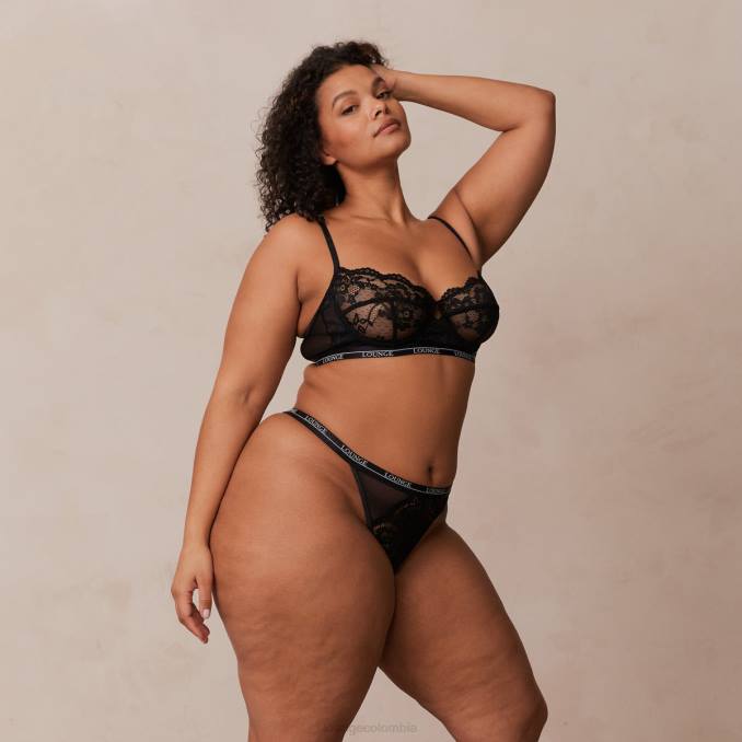 conjunto de tanga y sujetador balconette floral mujer negro Lounge ropa interior R88Z3