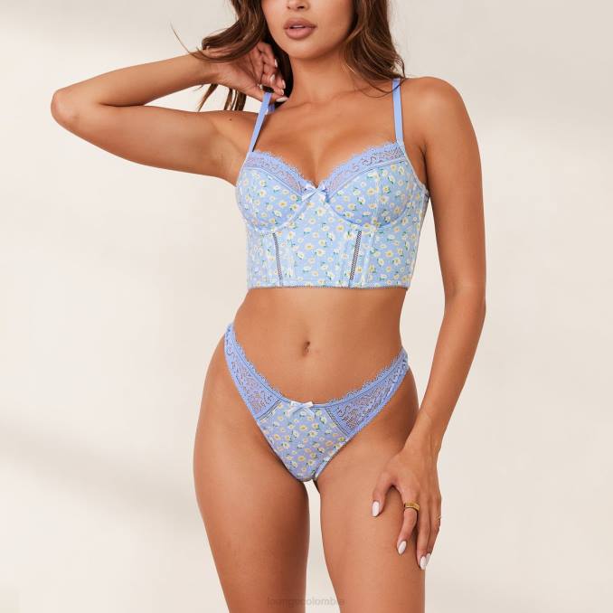 conjunto de tanga y sujetador largo dulce mujer flores azules Lounge ropa interior R88Z144